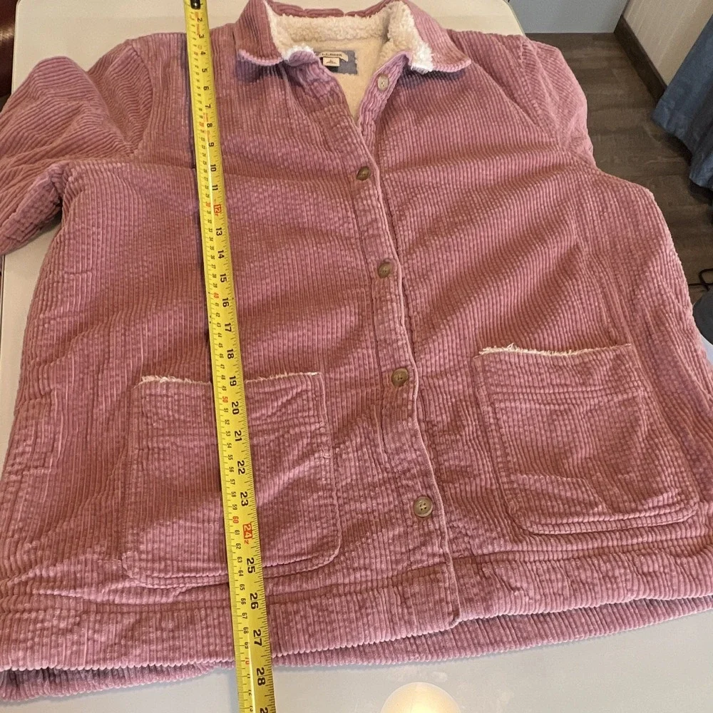 L.L.Bean Sherpa Lined Button Front Jacket Dusty Rose Pink Solid Pockets Size L